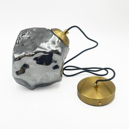 Závesný luster na lanku CRISTAL 1xE14/15W/230V mosadz/dymovo čierna