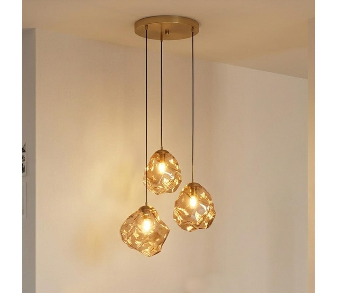 Závesný luster na lanku CRISTAL 3xE14/15W/230V mosadz/dymová béžová LM-3.302/PATYNA/AMBER