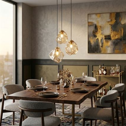 Závesný luster na lanku CRISTAL 3xE14/15W/230V mosadz/dymová béžová