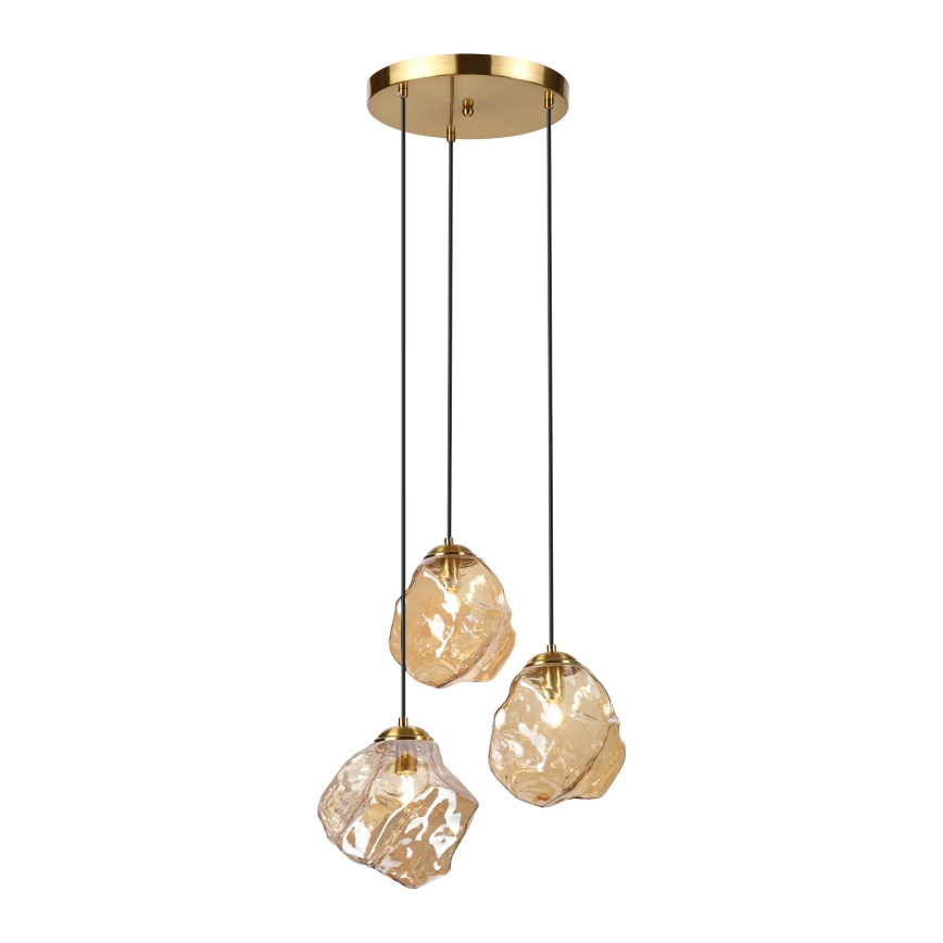 Závesný luster na lanku CRISTAL 3xE14/15W/230V mosadz/dymová béžová