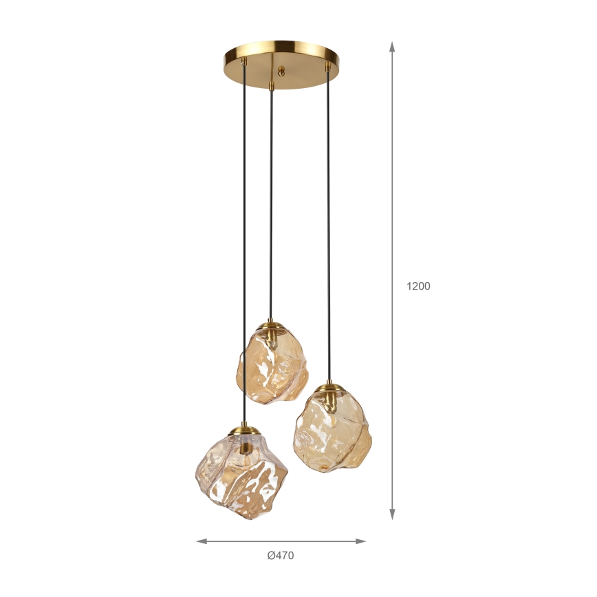 Závesný luster na lanku CRISTAL 3xE14/15W/230V mosadz/dymová béžová
