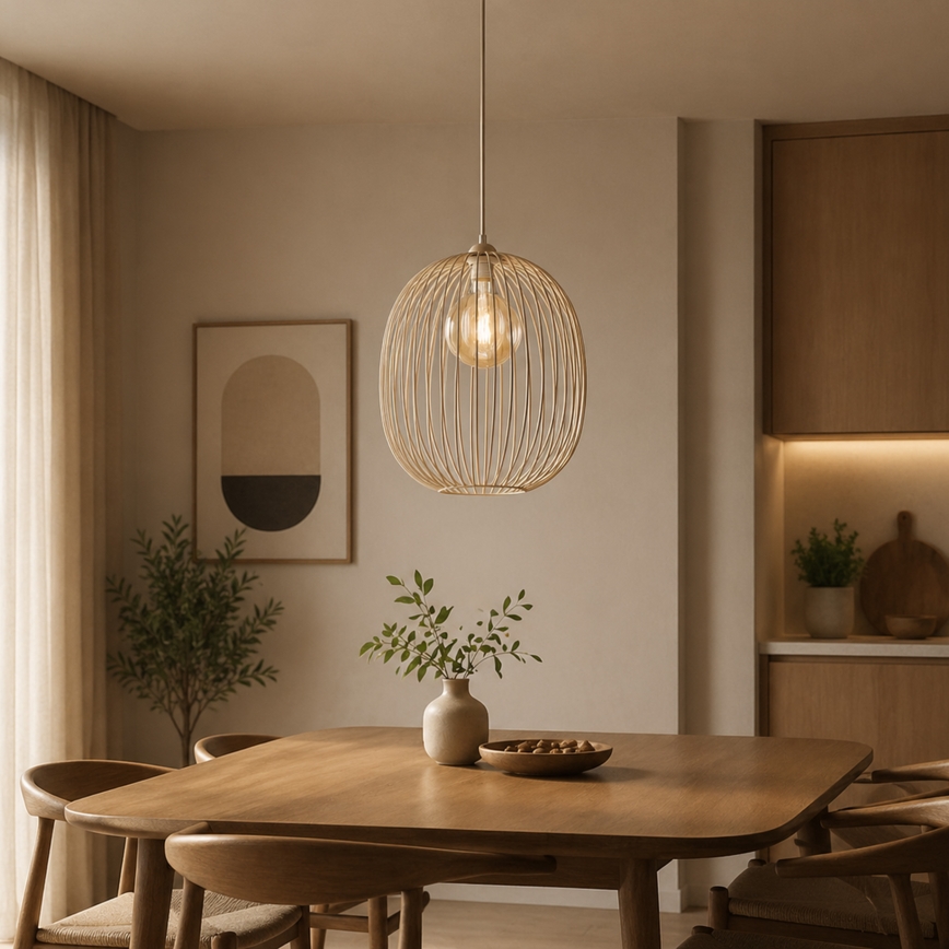 Závesný luster na lanku DESTELLO, 1xE27/15W/230V, priemer 33 cm, béžový