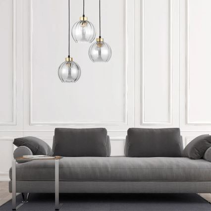 Závesný luster na lanku DEVI 3xE27/15W/230V čierna/číra