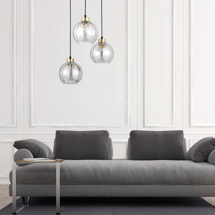 Závesný luster na lanku DEVI 3xE27/15W/230V čierna/číra