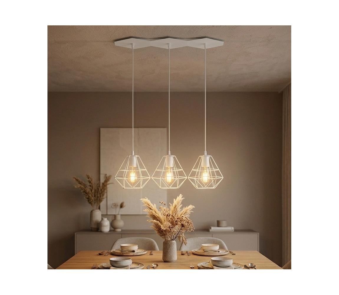 Závesný luster na lanku DIAMOND 3xE27/60W/230V biely 848
