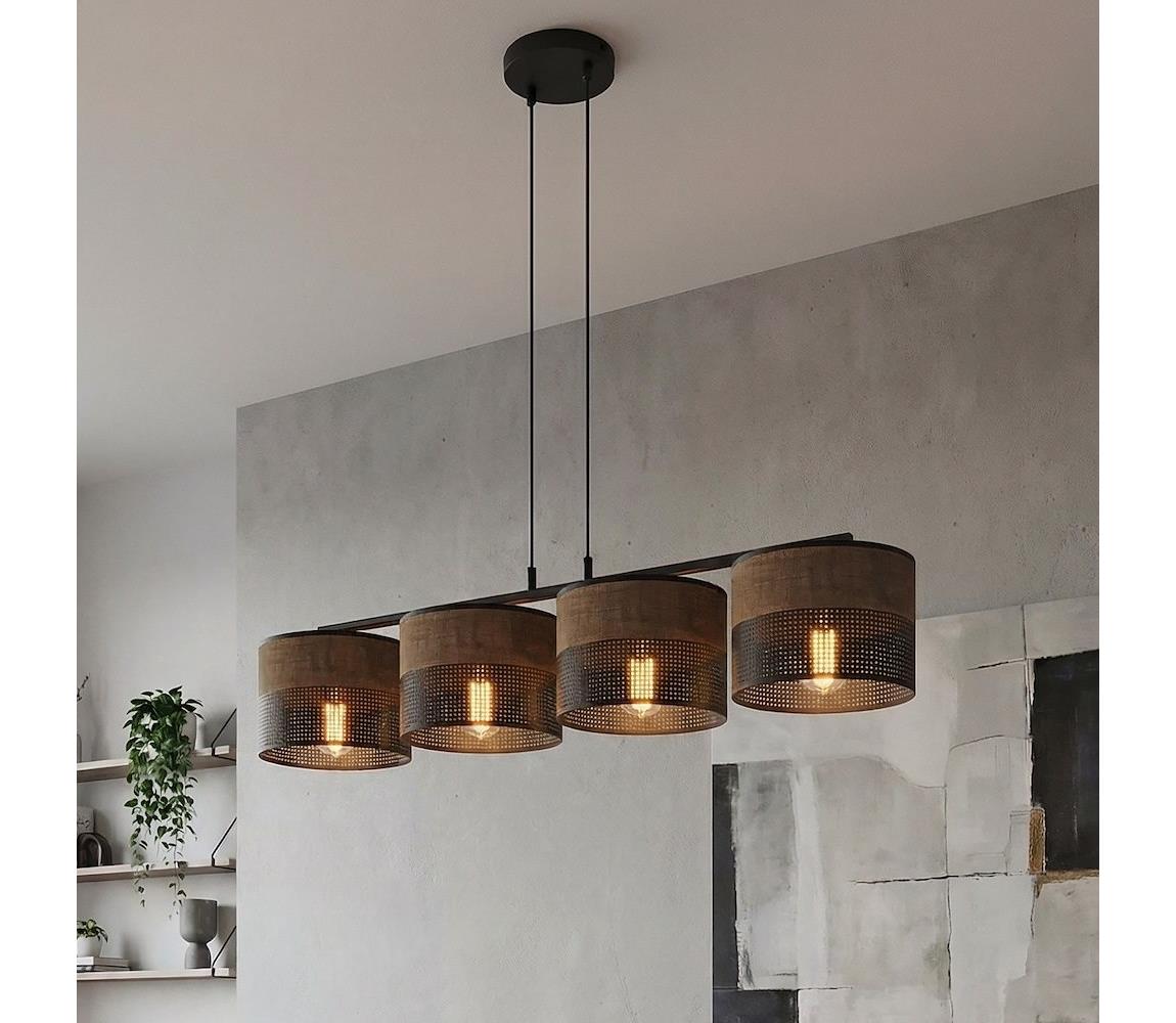 EMIBIG Závesný luster na lanku KARBON 4xE27/15W/230V čierna/hnedá 1653/4