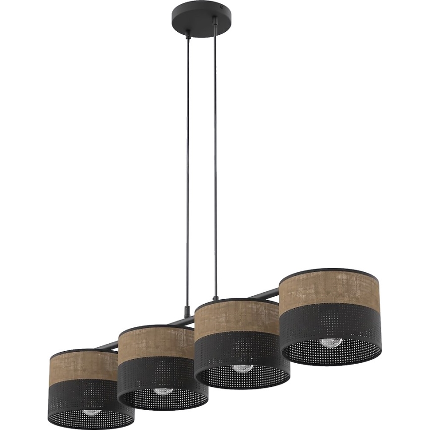 Závesný luster na lanku KARBON 4xE27/15W/230V čierna/hnedá