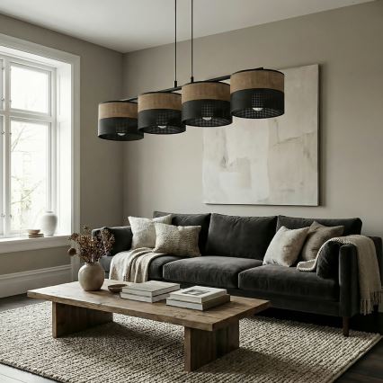 Závesný luster na lanku KARBON 4xE27/15W/230V čierna/hnedá