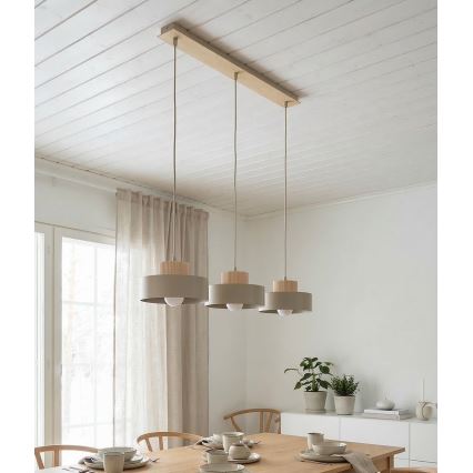 Závesný luster na lanku KIVI 3xE27/15W/230V béžový