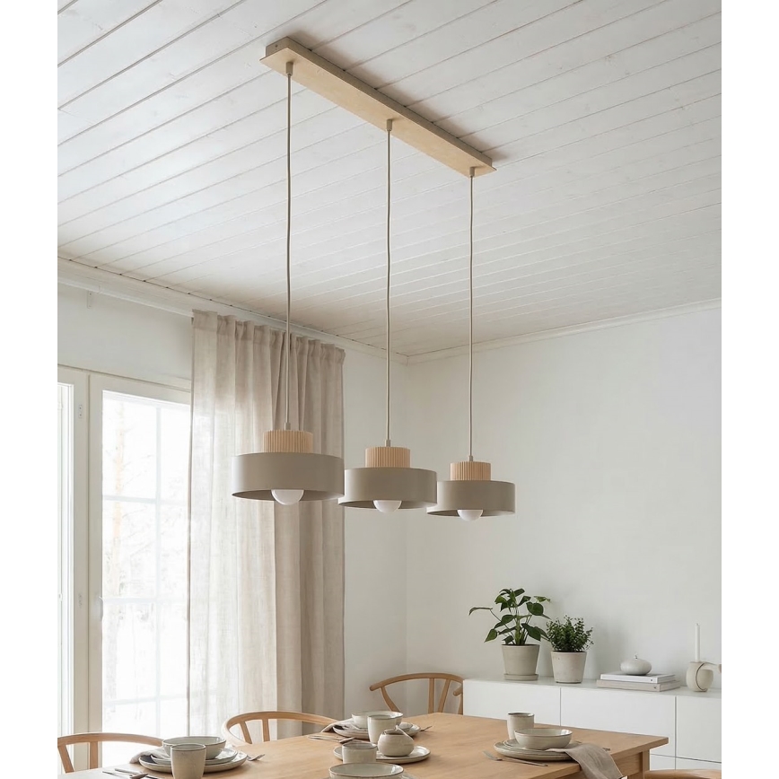 Závesný luster na lanku KIVI 3xE27/15W/230V béžový