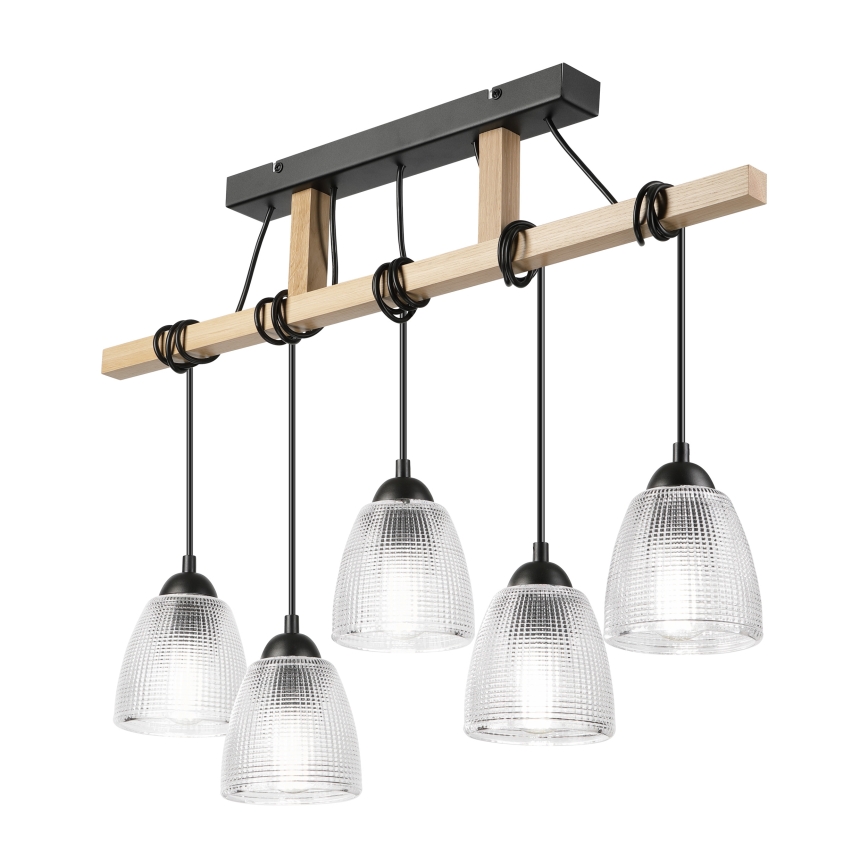 Závesný luster na lanku LEANDRA 5xE27/15W/230V dub/čierna