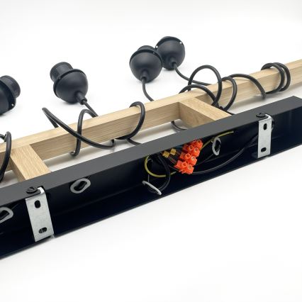 Závesný luster na lanku LEANDRA 5xE27/15W/230V dub/čierna