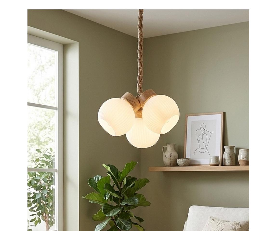 Závesný luster na lanku LOOMIS 3xE27/15W/230V 83 cm béžová/dub LM-3.315/A