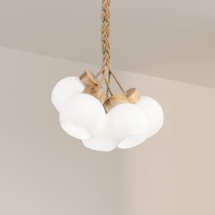 Závesný luster na lanku LOOMIS 3xE27/15W/230V 83 cm béžová/dub