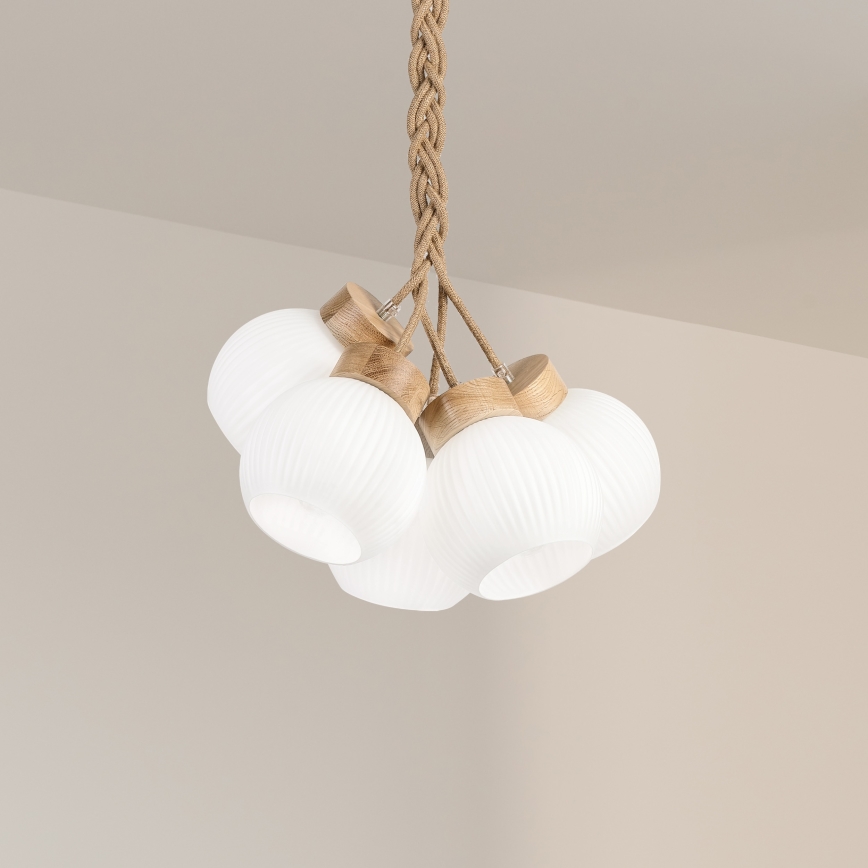 Závesný luster na lanku LOOMIS 3xE27/15W/230V 83 cm béžová/dub