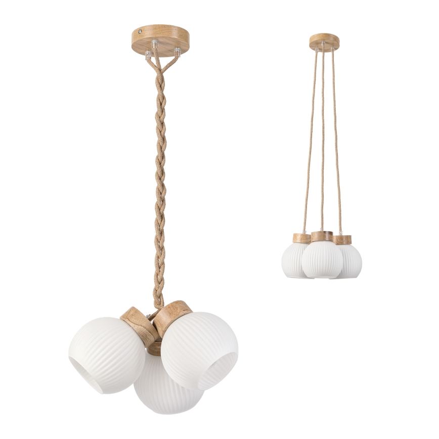 Závesný luster na lanku LOOMIS 3xE27/15W/230V 83 cm béžová/dub