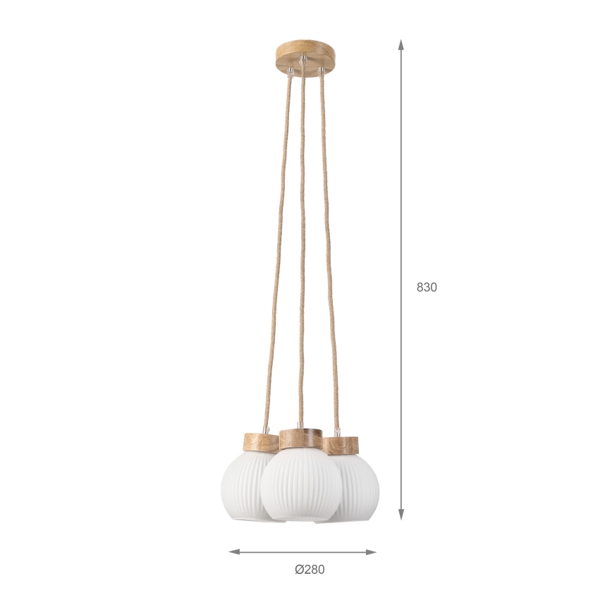 Závesný luster na lanku LOOMIS 3xE27/15W/230V 83 cm béžová/dub
