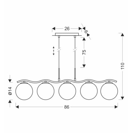 Závesný luster na lanku LUMOS 5xG9/20W/230V dymovo-čierny