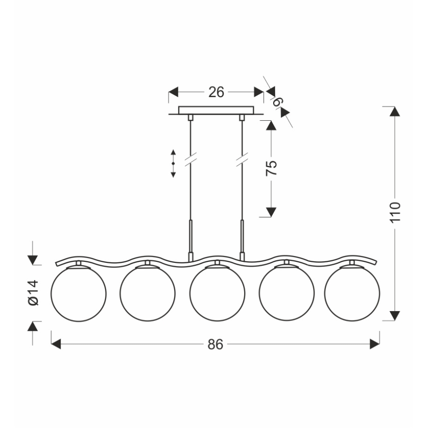 Závesný luster na lanku LUMOS 5xG9/20W/230V dymovo-čierny