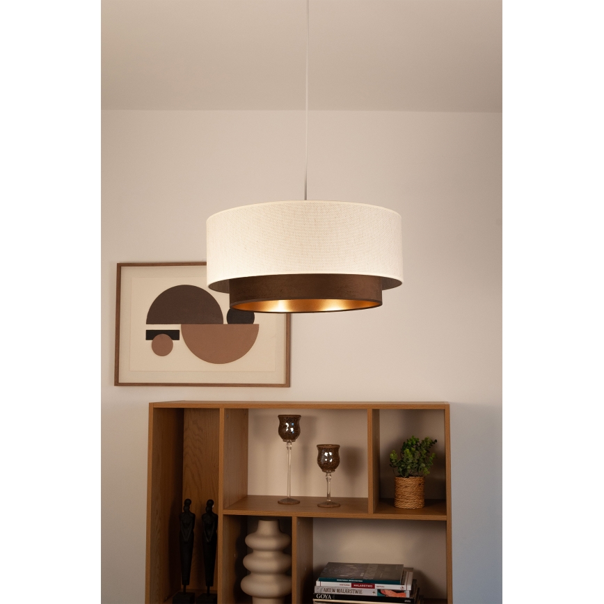 Závesný luster na lanku NATIA 1xE27/60W/230V, priemer 45 cm, biely/hnedý
