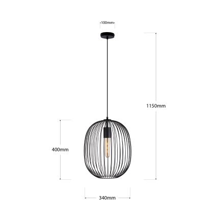 Závesný luster na lanku OVELLA 1xE27/15W/230V pr. 34 cm čierny