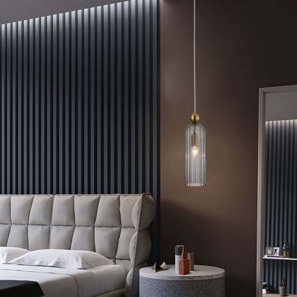 Závesný luster na lanku PIEGA 1xE14/40W/230V mosadz/zadymená čierna