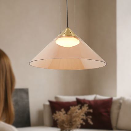 Závesný luster na lanku PRESTO 1xGX53/10W/230V pr. 42 cm zlatá/dymovo-béžová