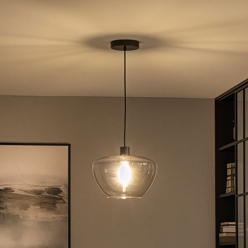 Závesný luster na lanku SEVENTIES E27/40W/230V dymová/sivá