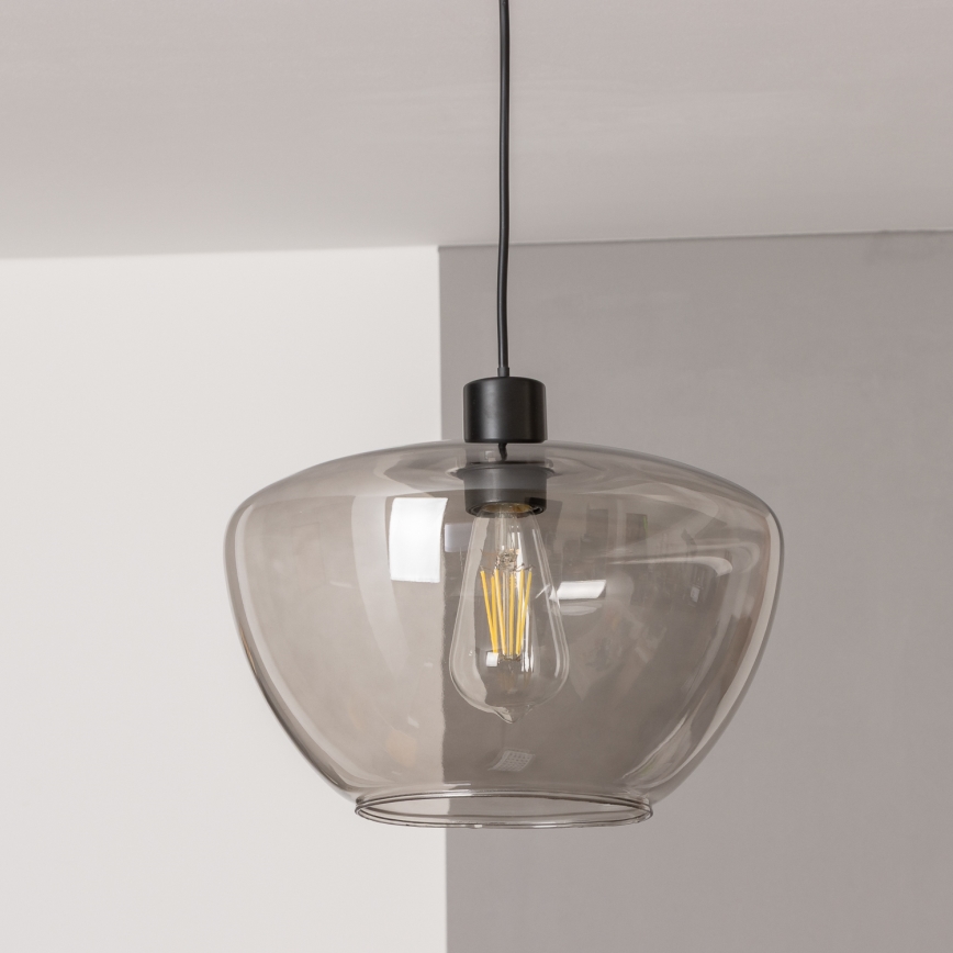 Závesný luster na lanku SEVENTIES E27/40W/230V dymová/sivá