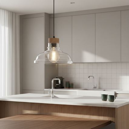 Závesný luster na lanku SINGLE 1xE27/60W/230V pr. 28 cm dub