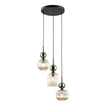 Závesný luster na lanku SOPHIA 3xE14/10W/230V čierna/zelená/dymová béžová