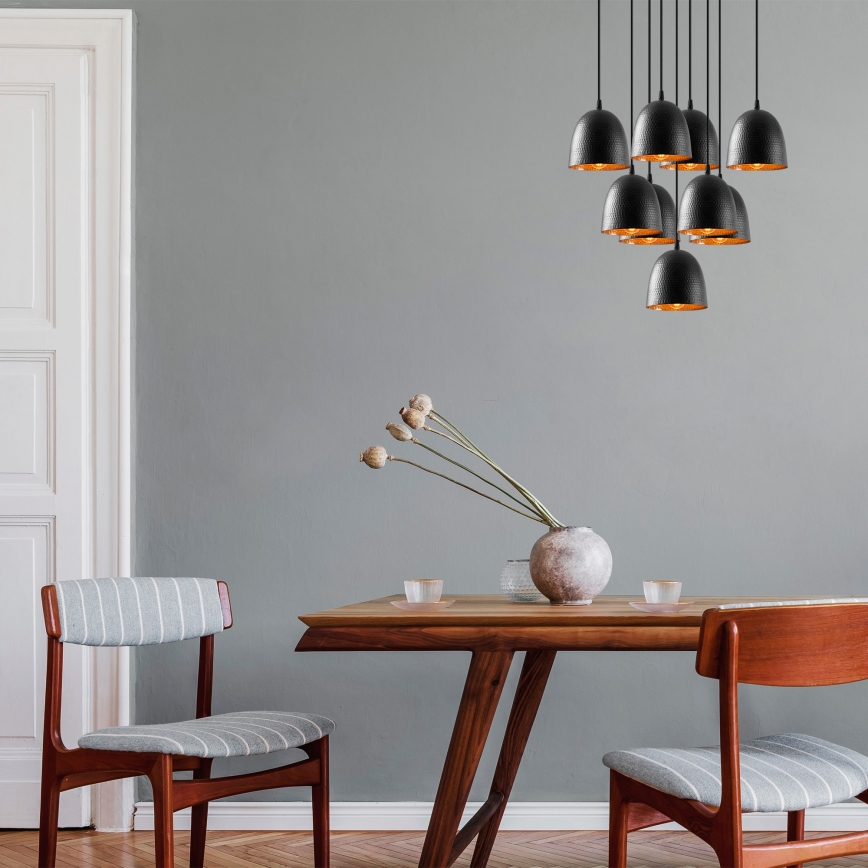 Závesný luster na lanku TATTOO 9xE27/40W/230V čierny