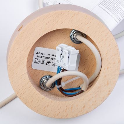 Závesný luster na lanku WOODSTOCK 2xE27/15W/230V drevený/krémový