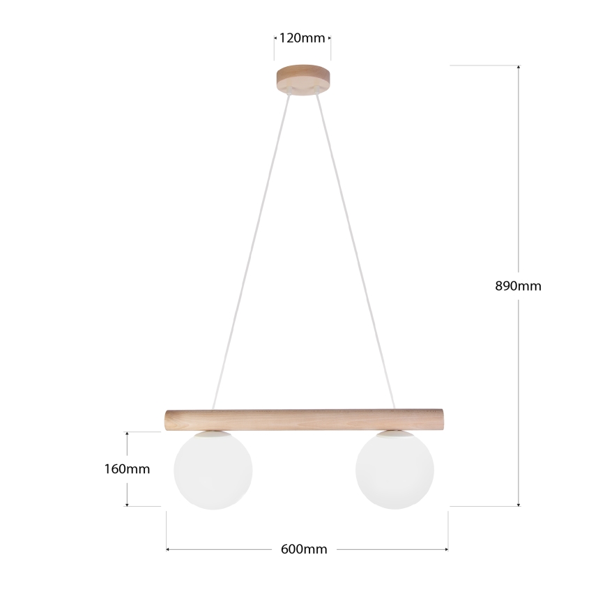 Závesný luster na lanku WOODSTOCK 2xE27/15W/230V drevený/krémový