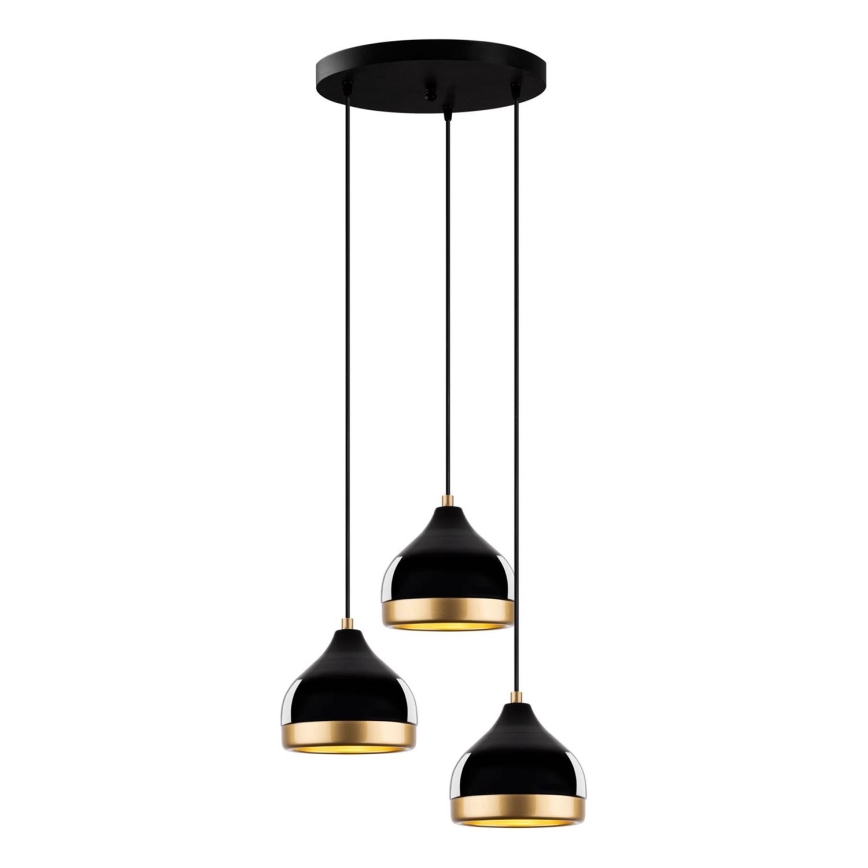 Závesný luster na lanku YILDO 3xE27/40W/230V čierna/zlatá