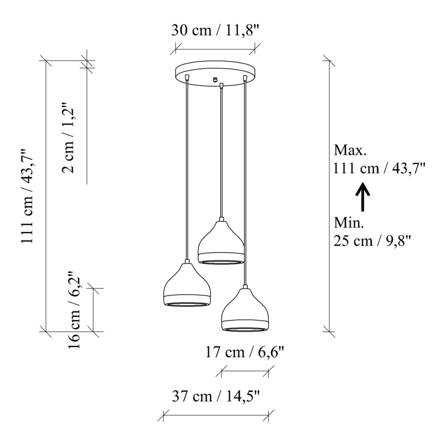 Závesný luster na lanku YILDO 3xE27/40W/230V čierna/zlatá