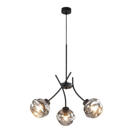 Závesný luster na lanku ZULIA 3xE27/15W/230V čierna/dymová čierna
