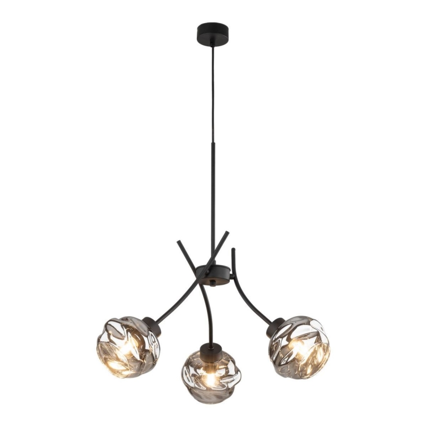Závesný luster na lanku ZULIA 3xE27/15W/230V čierna/dymová čierna