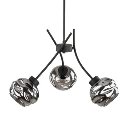 Závesný luster na lanku ZULIA 3xE27/15W/230V čierna/dymová čierna