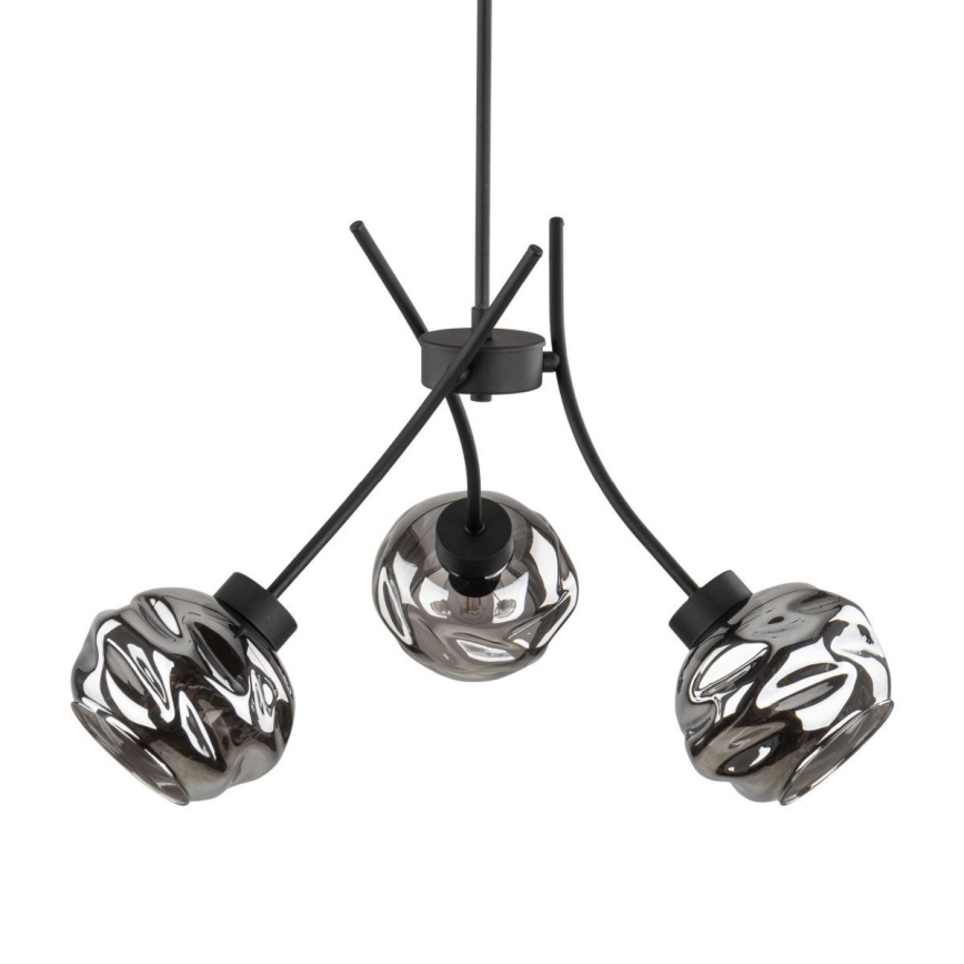 Závesný luster na lanku ZULIA 3xE27/15W/230V čierna/dymová čierna