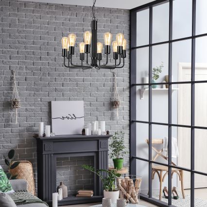 Závesný luster na reťazi 10xE27/60W/230V čierny