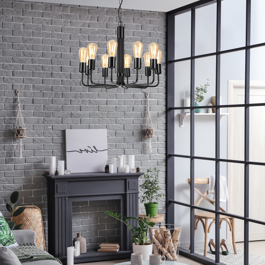 Závesný luster na reťazi 10xE27/60W/230V čierny