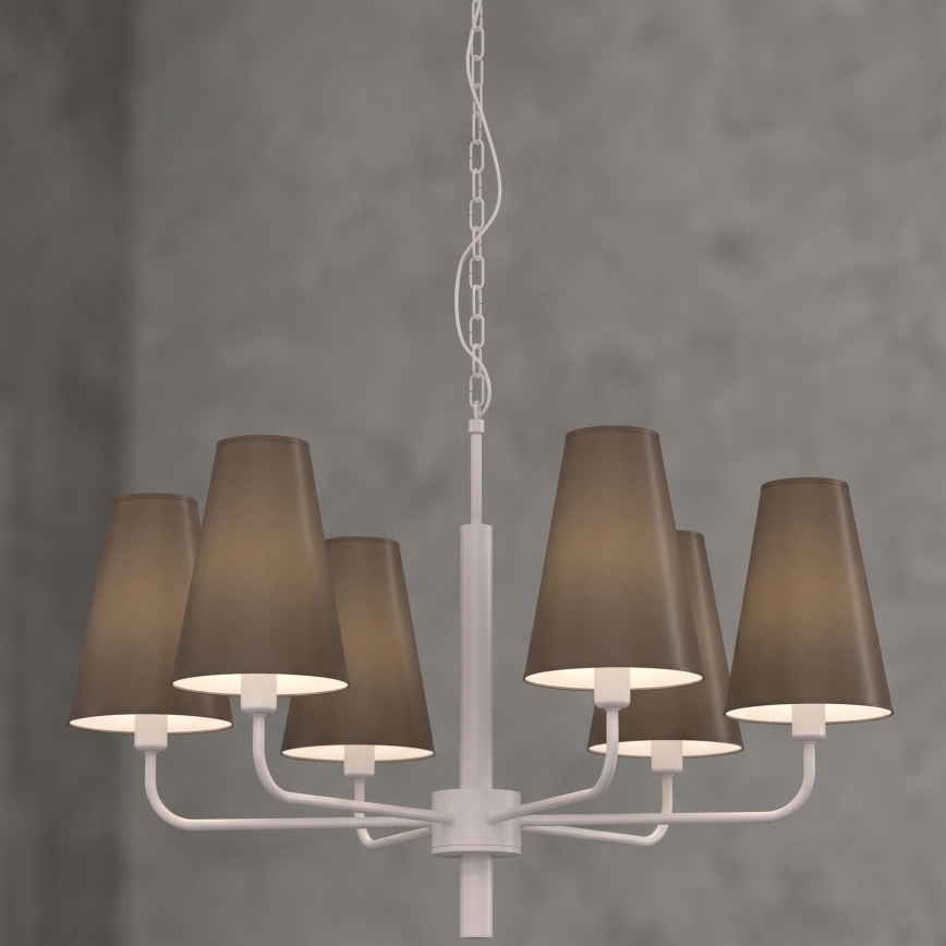 Závesný luster na reťazi TORTOLA 6xE14/15W/230V hnedá/krémová