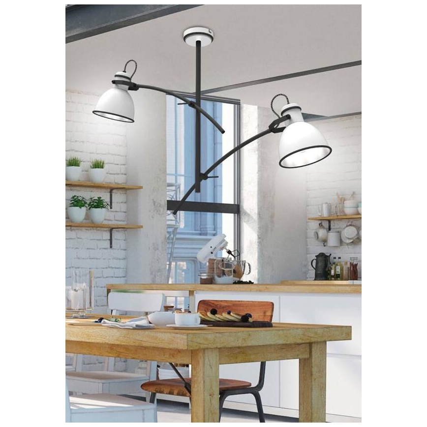 Závesný luster na tyči ZUMBA 2xE27/60W/230V biela/čierna