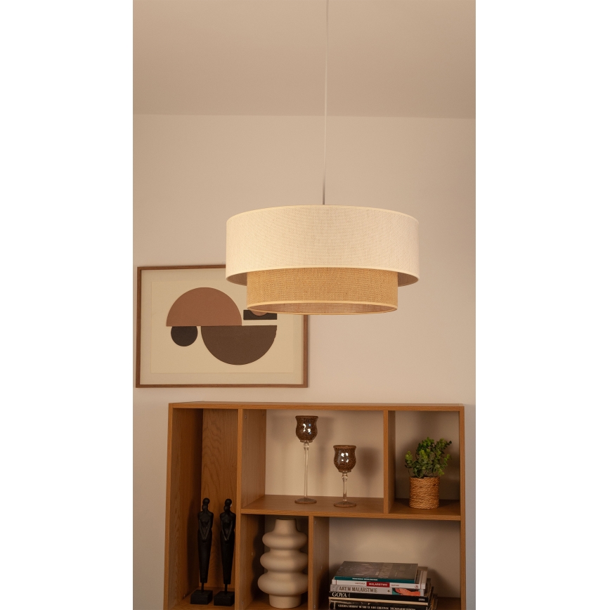 Závesný luster NATIA na lanku 1xE27/60W/230V, pr. 45 cm, biela/hnedá