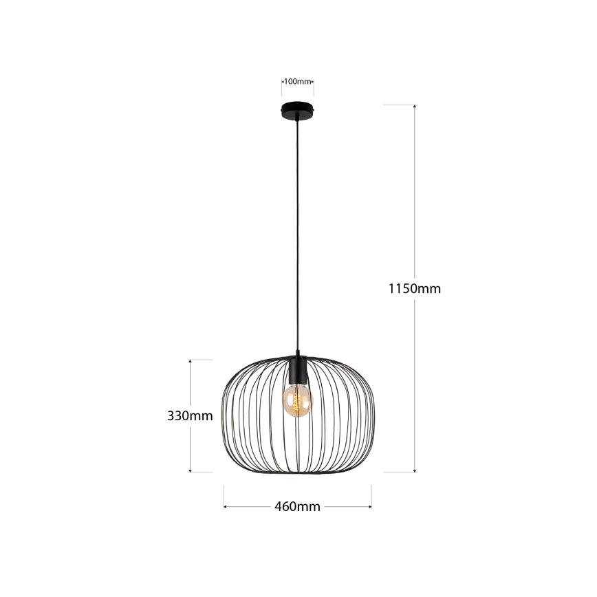 Závesný luster OVELLA 1xE27/15W/230V, priemer 46 cm, čierny