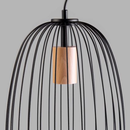 Závesný luster OVELLA na lanku 1xE27/15W/230V, priemer 25 cm, čierna/borovica