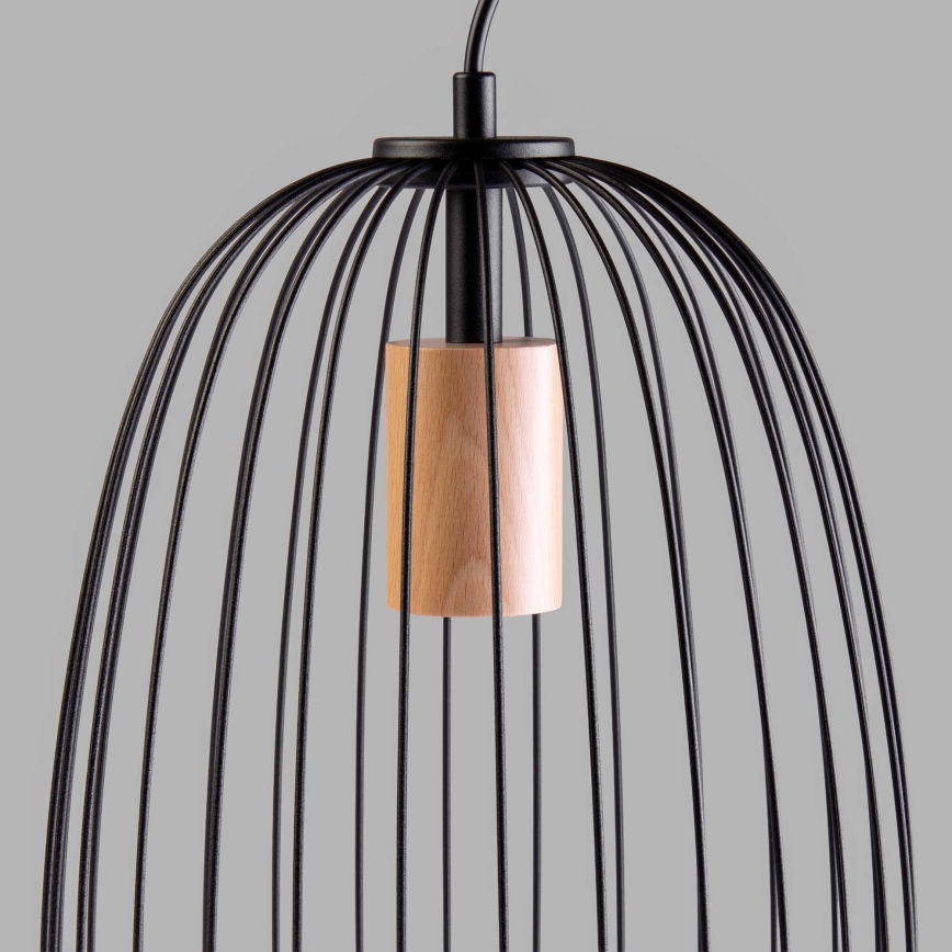 Závesný luster OVELLA na lanku 1xE27/15W/230V, priemer 25 cm, čierna/borovica