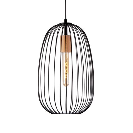Závesný luster OVELLA na lanku 1xE27/15W/230V, priemer 25 cm, čierna/borovica