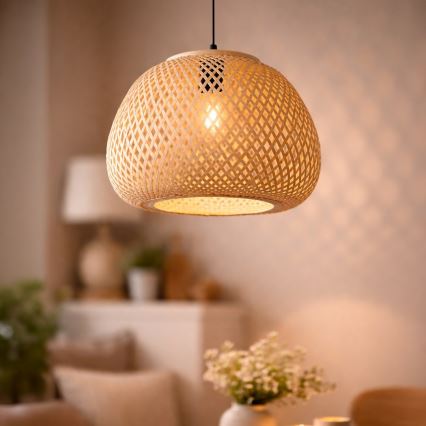 Závesný luster PETRA na lanku 1xE27/15W/230V, priemer 35 cm, bambus
